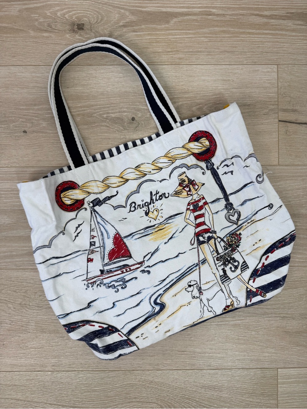 Brighton Vintage Boardwalk Nautical Anchor Girl Yacht XL Canvas Beach Tote Y2K